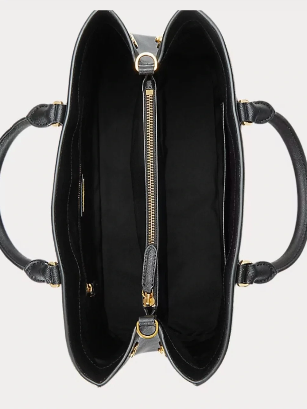 Ralph Lauren Hanna Black Leather Satchel Handbag Crosshatch